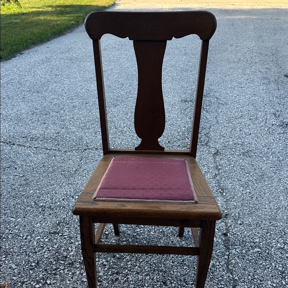 Vintage Wooden Chair with Red Cushion